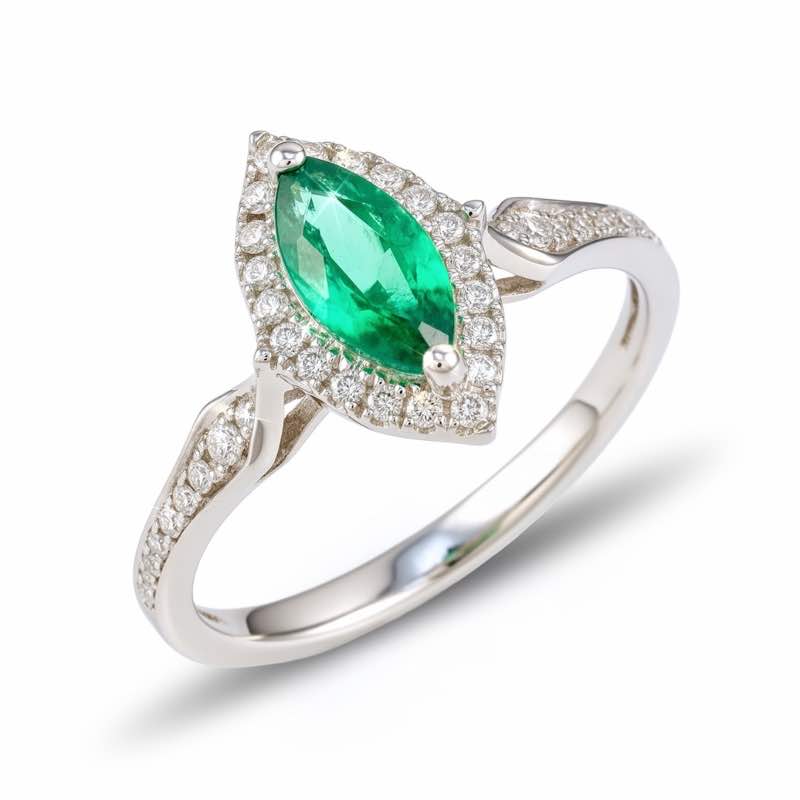 14K White Gold Marquise Emerald Ring