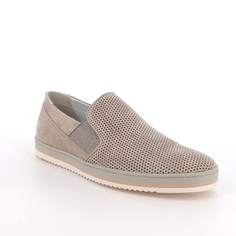 Italian-made Suede Slip-On Shoes (Beige)