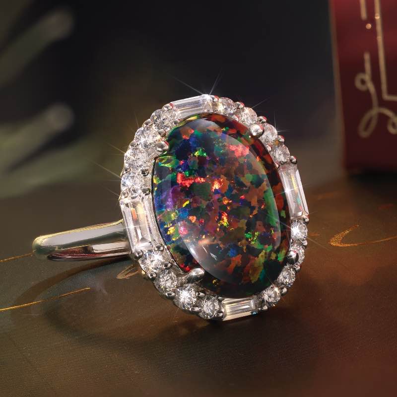 Stone of Secrets Black Opal Ring (5-9/10 ctw)