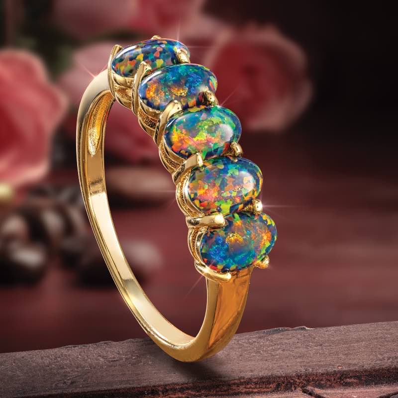 Black Opal Nebula 5-Stone Ring