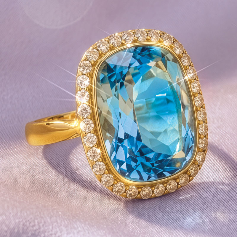 14K Gold Plated Gemstone Ring (blue topaz)