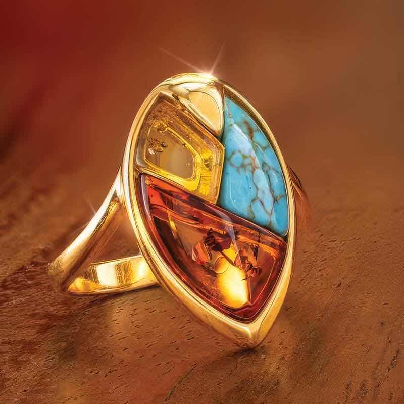 Sun & Sky Amber and Turquoise Ring (gold-finished)