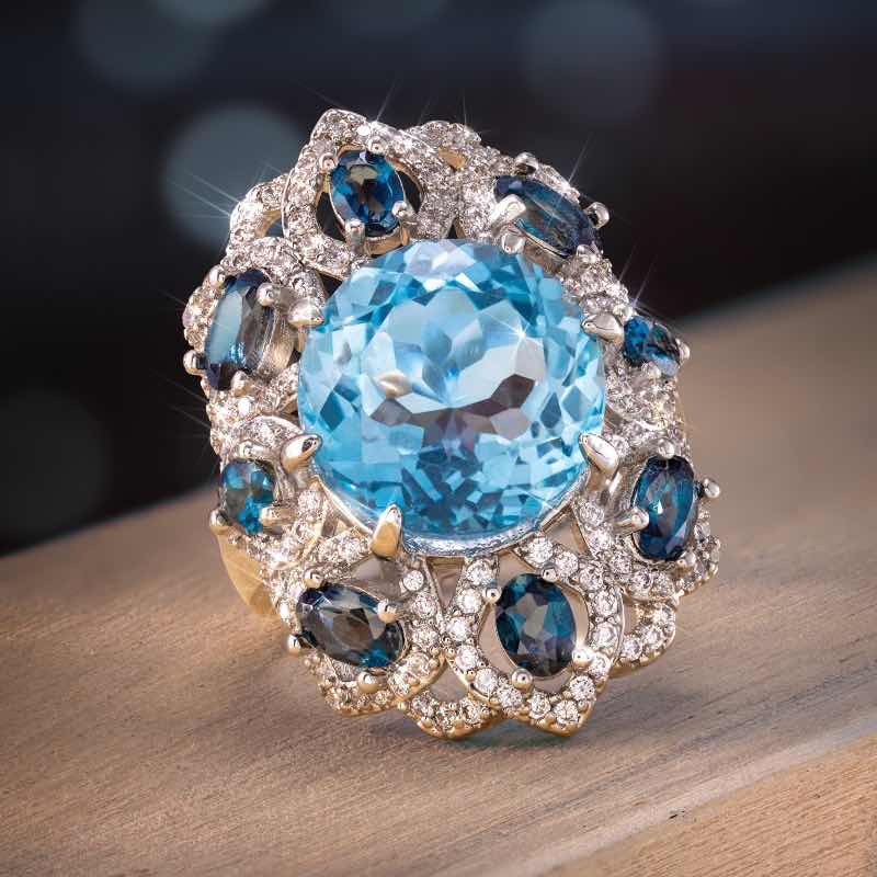 Baroque Blue Topaz Duet Ring