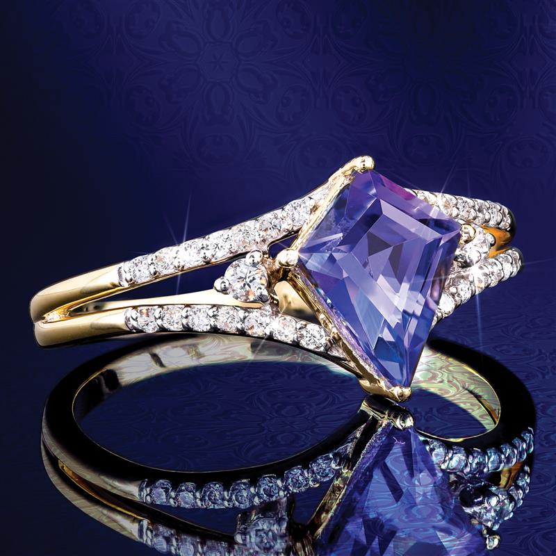 14K Gold Fancy Cut Tanzanite & Diamond Ring