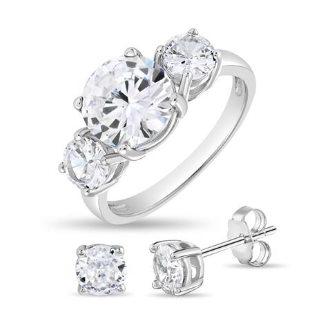 DiamondAura 3-Stone Classique Ring with FREE Earrings