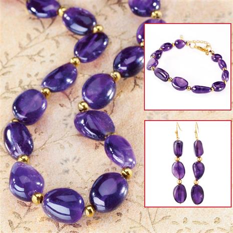 Lusso Amethyst Necklace, Bracelet & Earrings Set