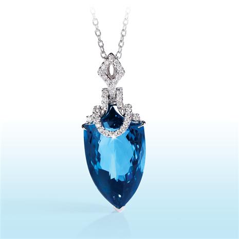 18K White Gold London Blue Topaz & Diamond Necklace (12.89 ctw)