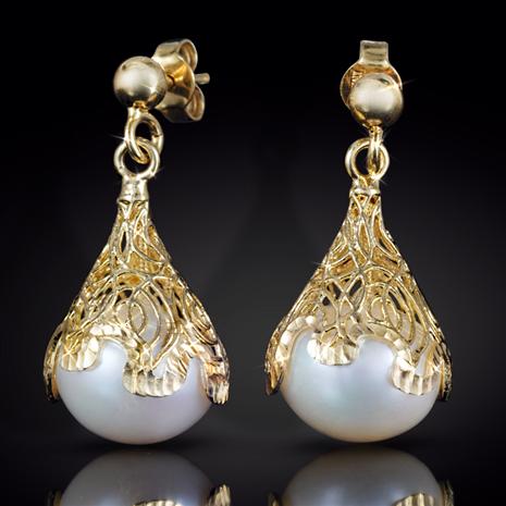 14K Italian Gold Filigree Pearl Earrings