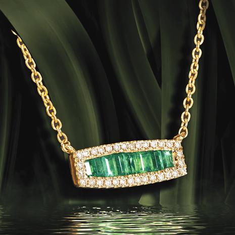 14K Yellow Gold Emerald & Diamond 18" Necklace