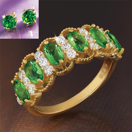 Evergreen Helenite Ring and Stud Earrings