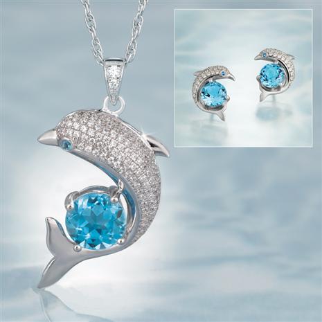 Dolphin Pendant, Chain and Earrings