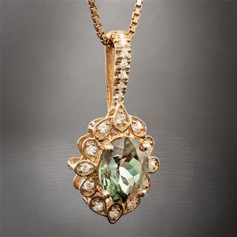 14K Gold Oregon Sunstone & Diamond Necklace