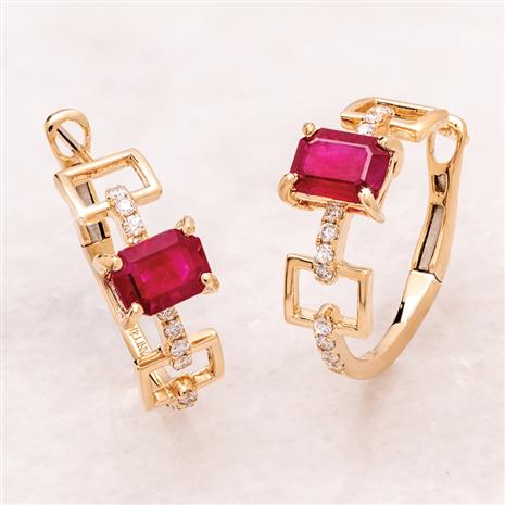 14K Gold Emerald-Cut Ruby Earrings