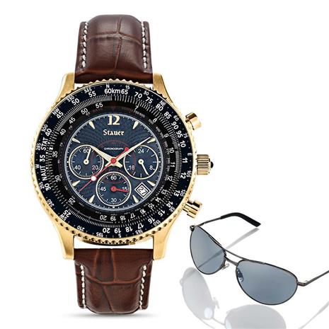 Stauer Flyboy Blue Watch with Sunglasses