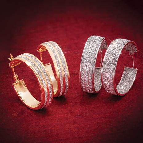 Gold-Finished & Rhodium-Finished Sterling Silver Sparkle Hoops