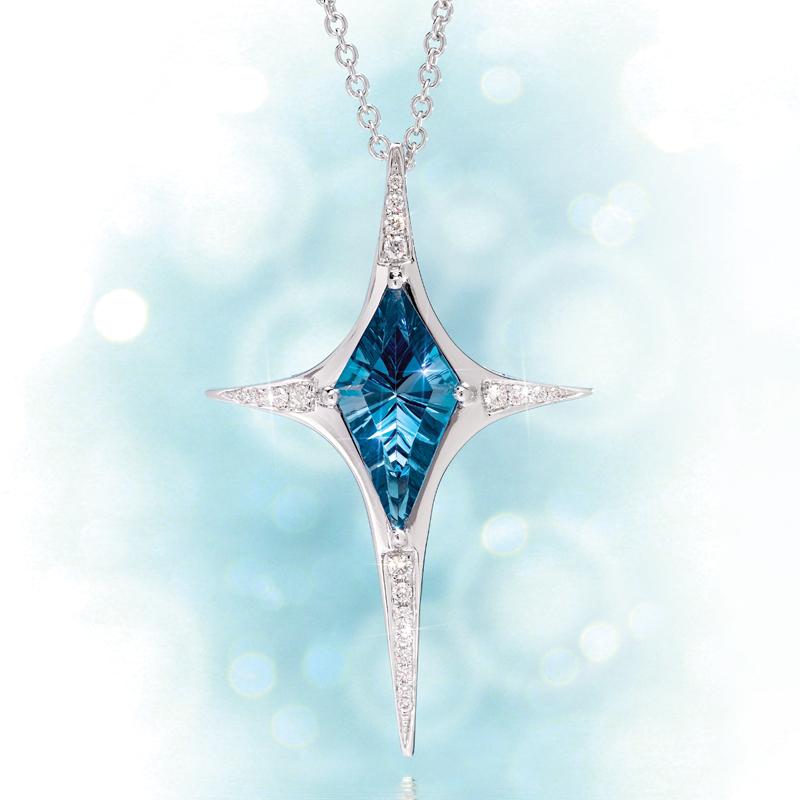 14K White Gold North Star London Blue Topaz Necklace