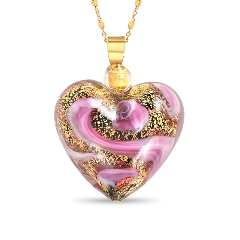 Cuore D Amore Murano Pendant Italian 18 Gold Finished Sterling Silver Chain
