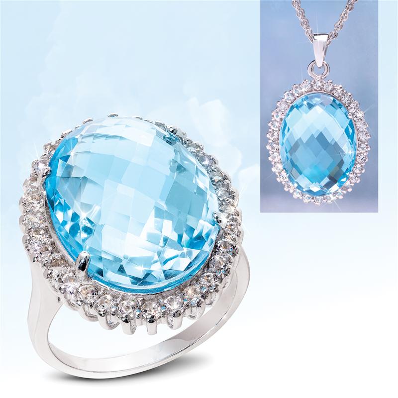 Heavenly Blue Topaz Ring, Pendant and Chain