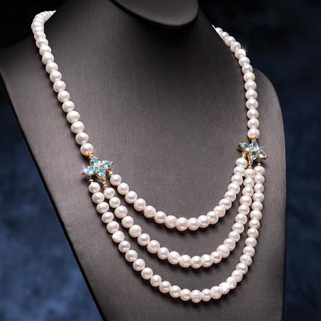 Cultured Freshwater Pearl and Blue Topaz Necklace