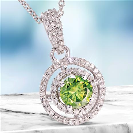 14K White Gold Fancy Green and White Diamond Necklace