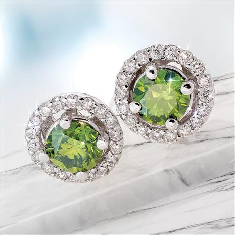 14K White Gold Fancy Green and White Diamond Earrings