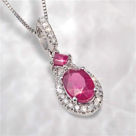 14K White Gold Ruby and Diamond Necklace