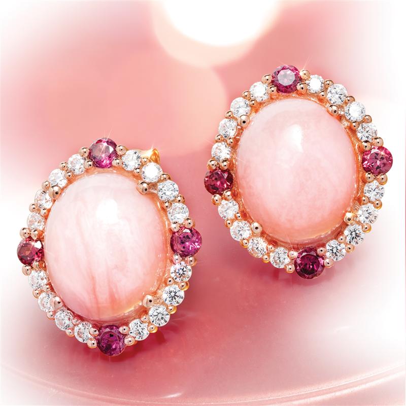 Ring Peruvian Opal & & Pink Rhodolite Earrings