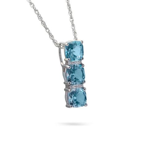 Sky Blue Topaz Three Stone Necklace