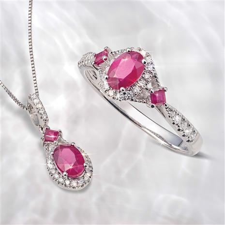 14K White Gold Ruby and Diamond Ring & Necklace Set
