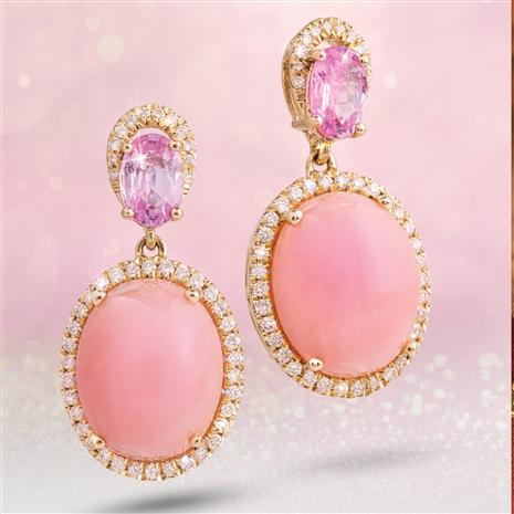 14K Yellow Gold Peruvian Pink Opal & Pink Sapphire Earrings
