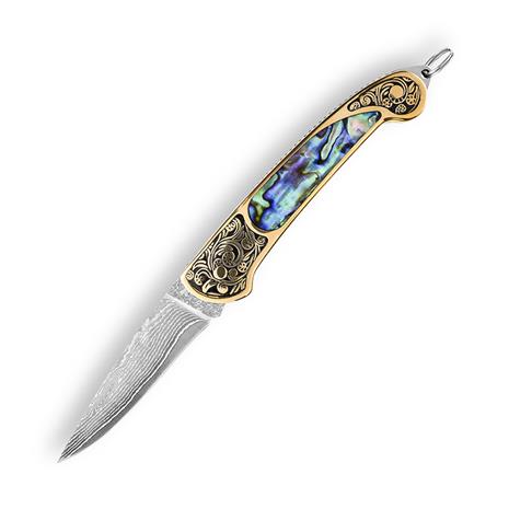 Damascus Steel & Abalone Pocket Knife