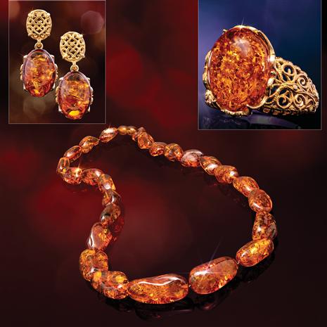 Honey Amber Ring, Necklace & Earrings