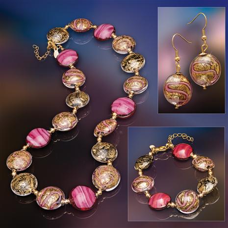 Rosa Splendoro Murano Necklace, Bracelet & Earrings