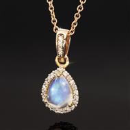 14K Rose Gold Moonstone and Diamond Necklace