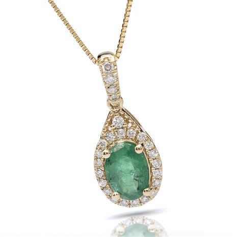 14k Yellow Gold Oval  Emerald & Diamond Necklace
