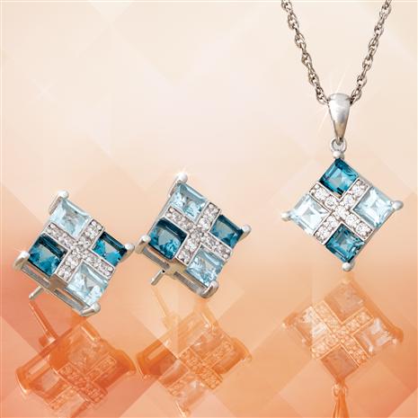 Sky Blue & London Blue Topaz Perfect Gift Pendant, Chain & Earrings