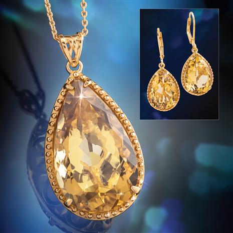 Citrine Sundrop Pendant Chain and Earrings