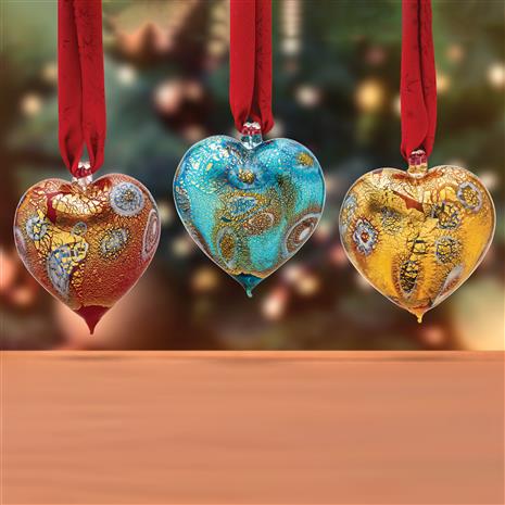 Work of Art Murano Heart Ornament Set of All 3