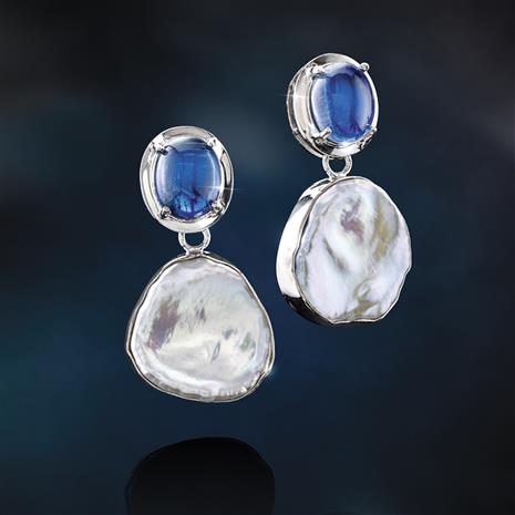 Kyanite & Baroque Pearl Earrings