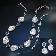 Kyanite & Baroque Pearl Necklace, Earrings & Bracelet