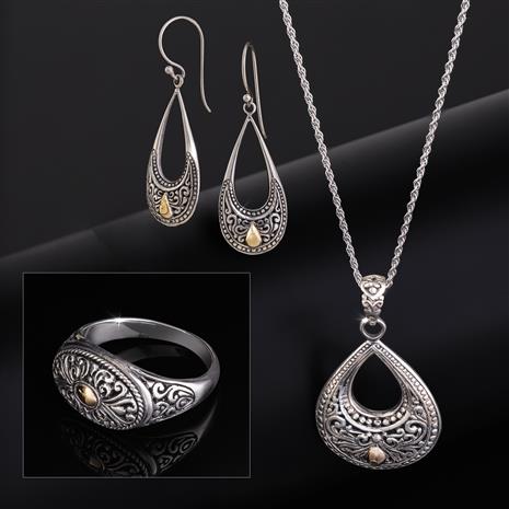 Filigree Collection Pendant, Chain, Earrings & Ring