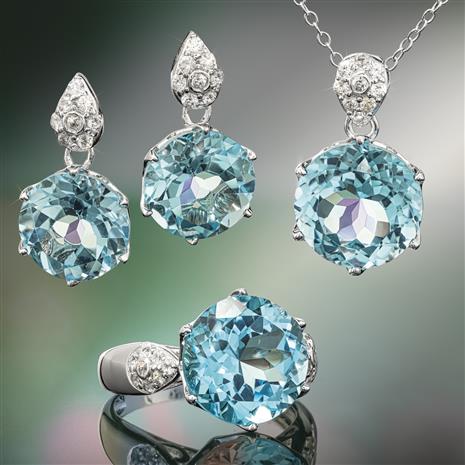 Another Round Blue Topaz Ring, Necklace and Earrings
