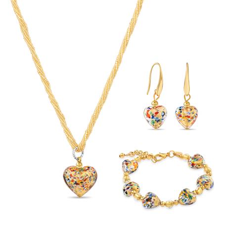 Murano Confetto Heart Pendant, Chain, Bracelet & Earrings