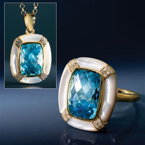 Sultan's Special Blue Topaz & Mother-of-Pearl Pendant, Chain & Ring
