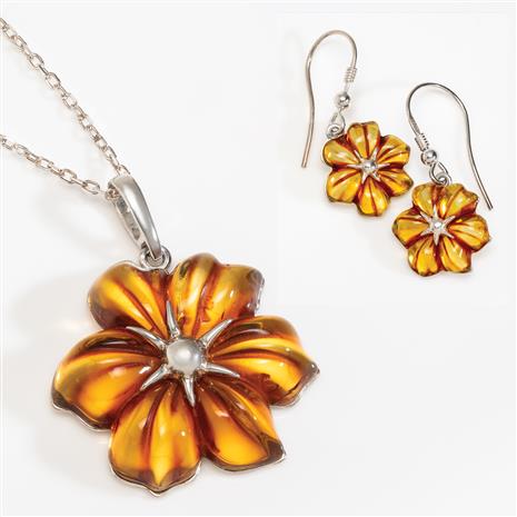 Amber Flower Necklace & Earrings