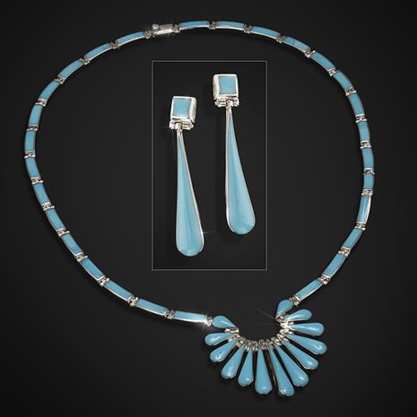 Sterling Silver Navajo Turquoise Necklace & Earrings