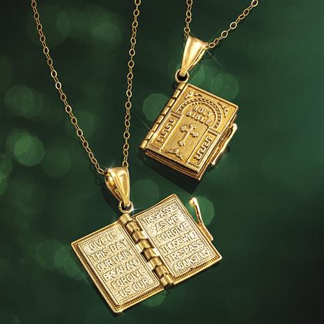 Holy Bible Necklace Gold-Finished