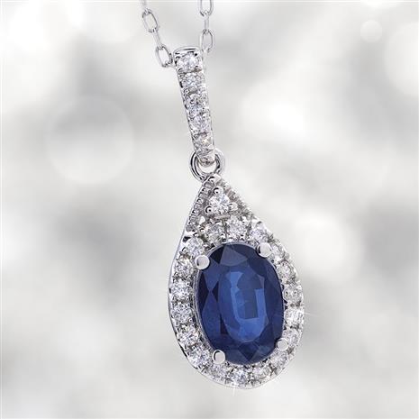 14KWG Oval Blue Sapphire & Diamond Necklace