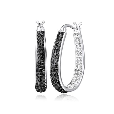 Inside & Out Black & White Crystal Hoop Earrings