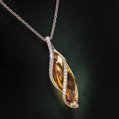 14k Two Tone Gold Marquise Cut Necklace (Citrine & Diamond)